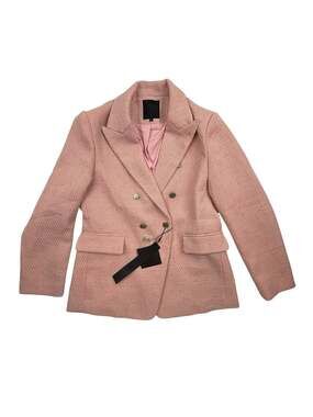 Mina Self Pink Metallic Tweed Double Breasted Blazer Jacket L